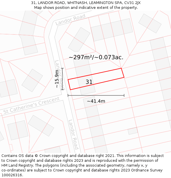 31, LANDOR ROAD, WHITNASH, LEAMINGTON SPA, CV31 2JX: Plot and title map