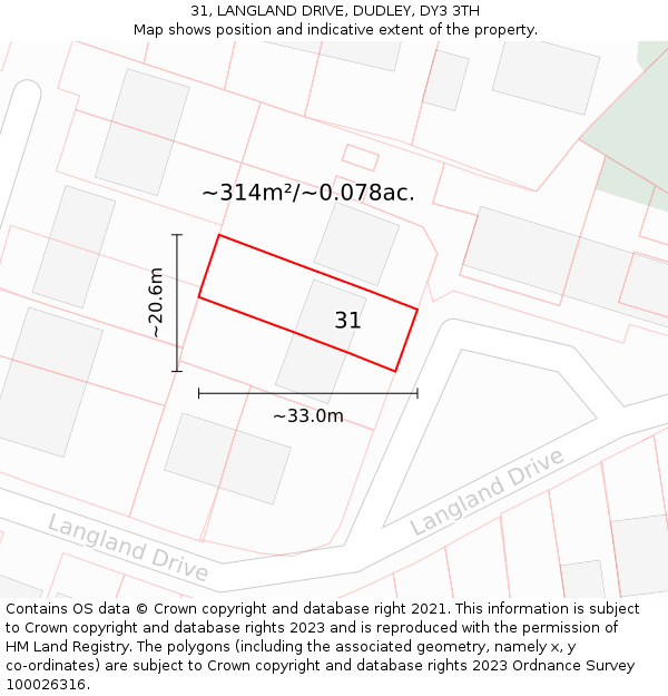 31, LANGLAND DRIVE, DUDLEY, DY3 3TH: Plot and title map