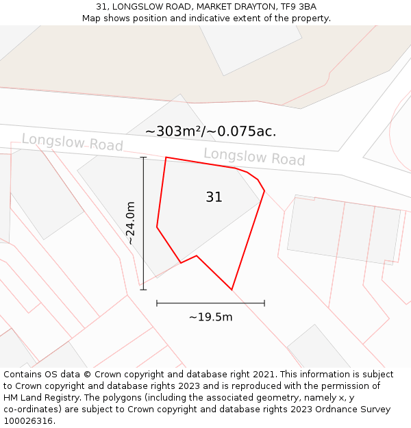 31, LONGSLOW ROAD, MARKET DRAYTON, TF9 3BA: Plot and title map