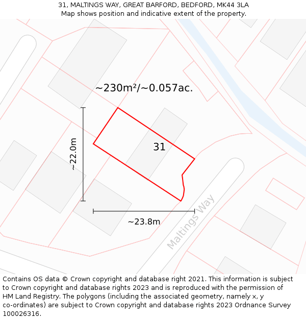 31, MALTINGS WAY, GREAT BARFORD, BEDFORD, MK44 3LA: Plot and title map