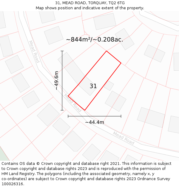 31, MEAD ROAD, TORQUAY, TQ2 6TG: Plot and title map