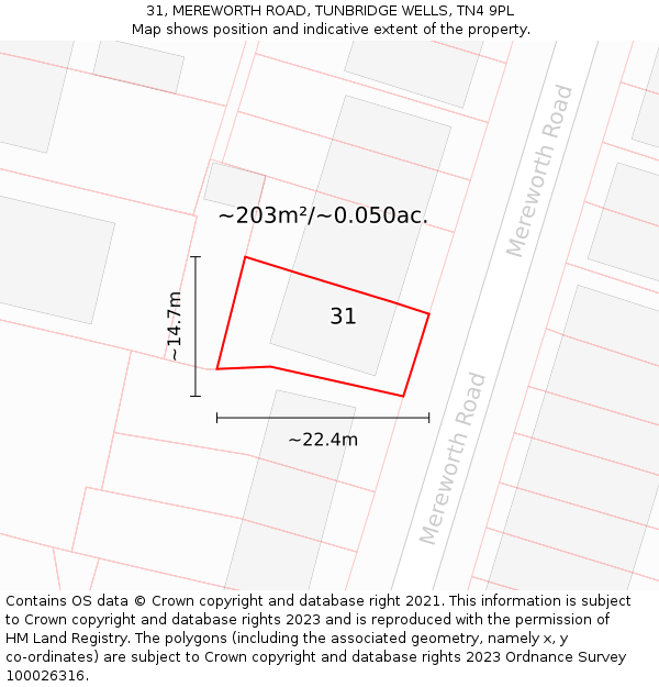 31, MEREWORTH ROAD, TUNBRIDGE WELLS, TN4 9PL: Plot and title map