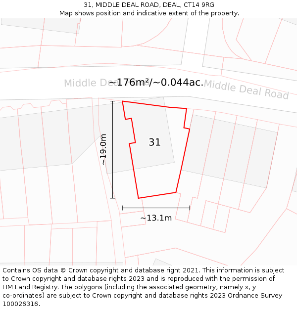 31, MIDDLE DEAL ROAD, DEAL, CT14 9RG: Plot and title map