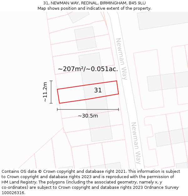 31, NEWMAN WAY, REDNAL, BIRMINGHAM, B45 9LU: Plot and title map
