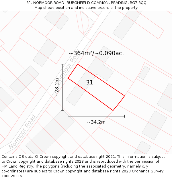 31, NORMOOR ROAD, BURGHFIELD COMMON, READING, RG7 3QQ: Plot and title map