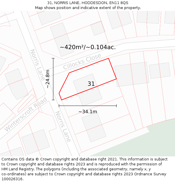 31, NORRIS LANE, HODDESDON, EN11 8QS: Plot and title map