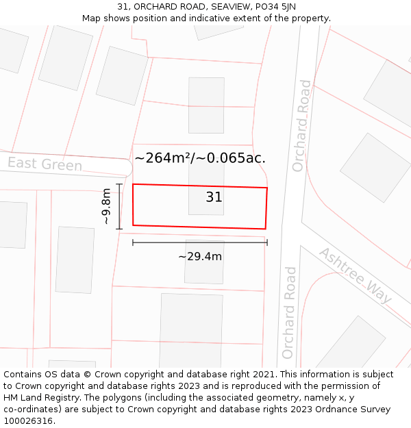 31, ORCHARD ROAD, SEAVIEW, PO34 5JN: Plot and title map