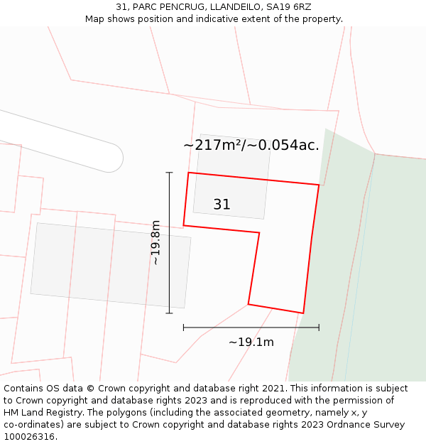 31, PARC PENCRUG, LLANDEILO, SA19 6RZ: Plot and title map