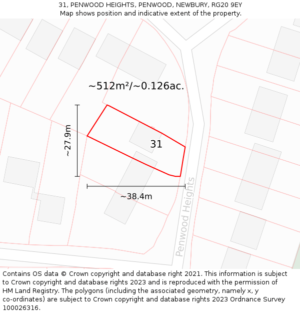 31, PENWOOD HEIGHTS, PENWOOD, NEWBURY, RG20 9EY: Plot and title map