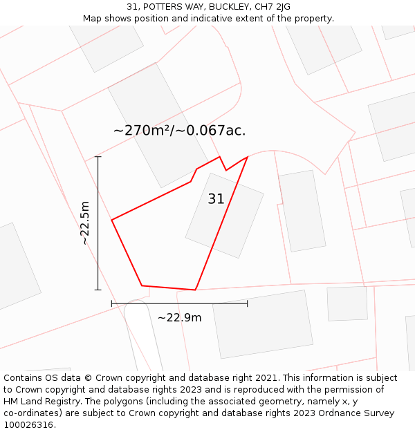 31, POTTERS WAY, BUCKLEY, CH7 2JG: Plot and title map