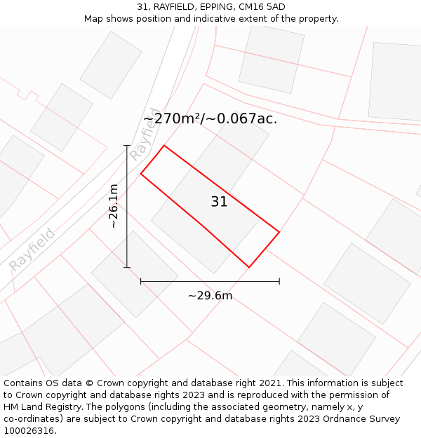 31, RAYFIELD, EPPING, CM16 5AD: Plot and title map