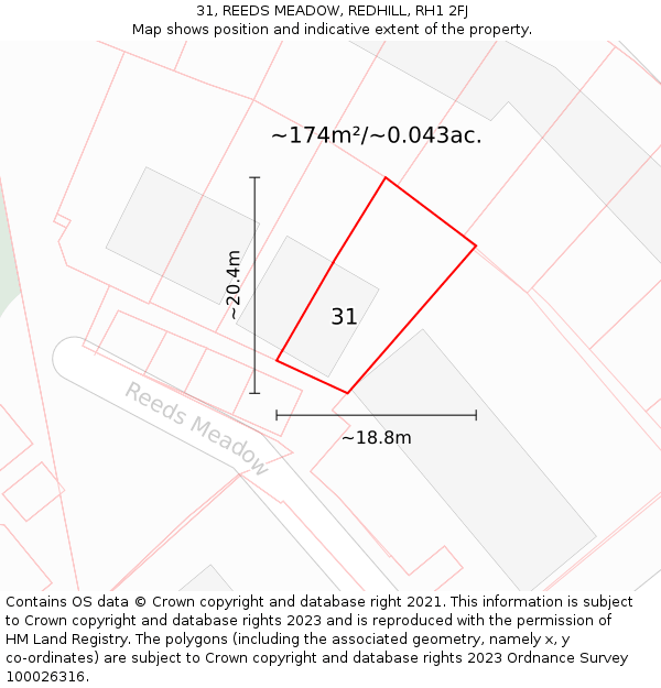 31, REEDS MEADOW, REDHILL, RH1 2FJ: Plot and title map