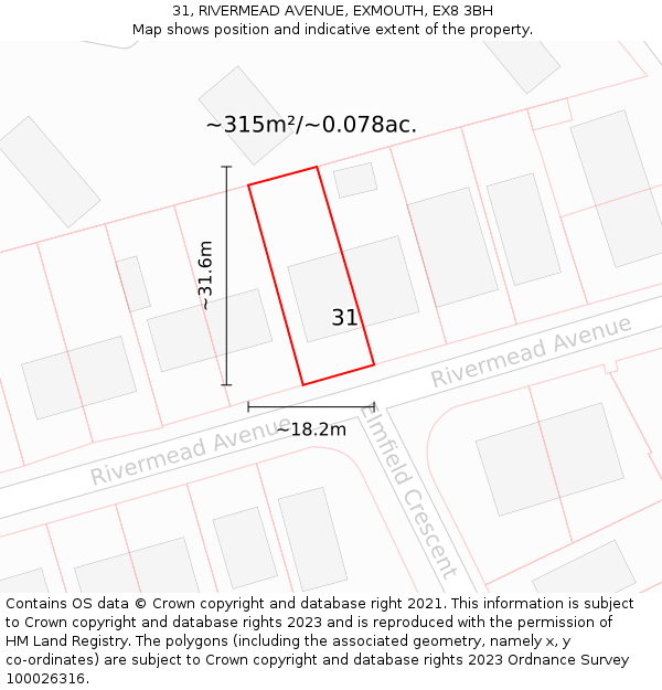 31, RIVERMEAD AVENUE, EXMOUTH, EX8 3BH: Plot and title map