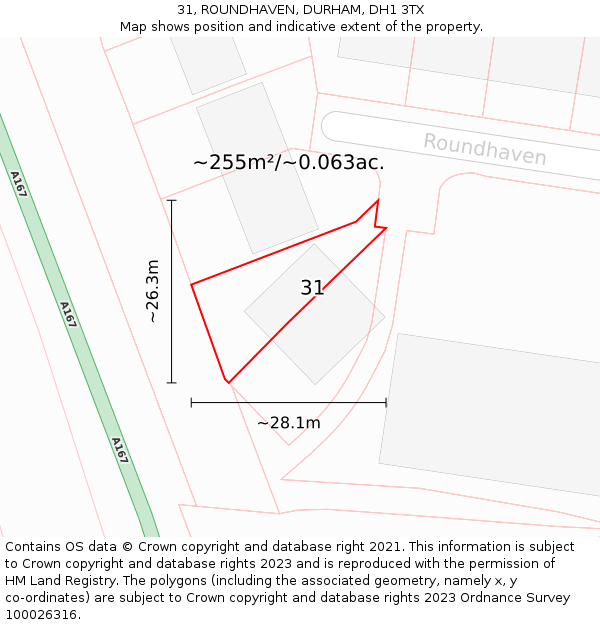 31, ROUNDHAVEN, DURHAM, DH1 3TX: Plot and title map