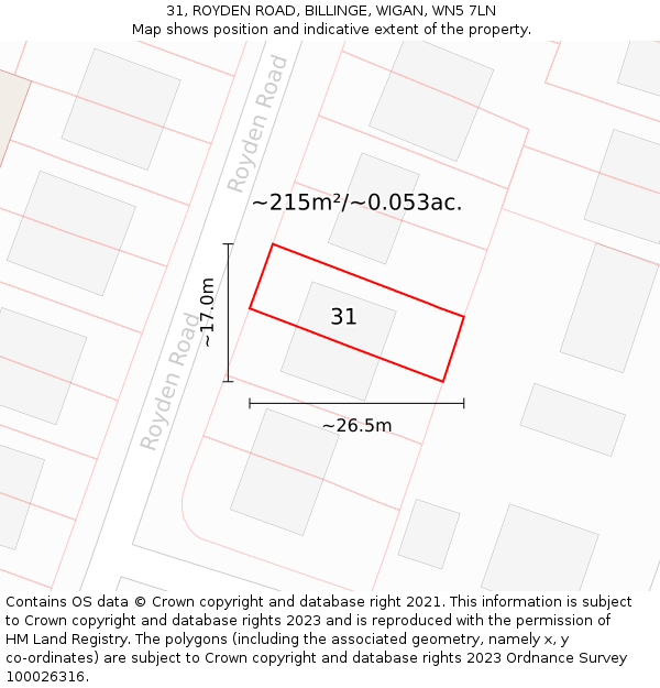 31, ROYDEN ROAD, BILLINGE, WIGAN, WN5 7LN: Plot and title map