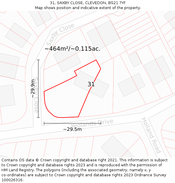 31, SAXBY CLOSE, CLEVEDON, BS21 7YF: Plot and title map