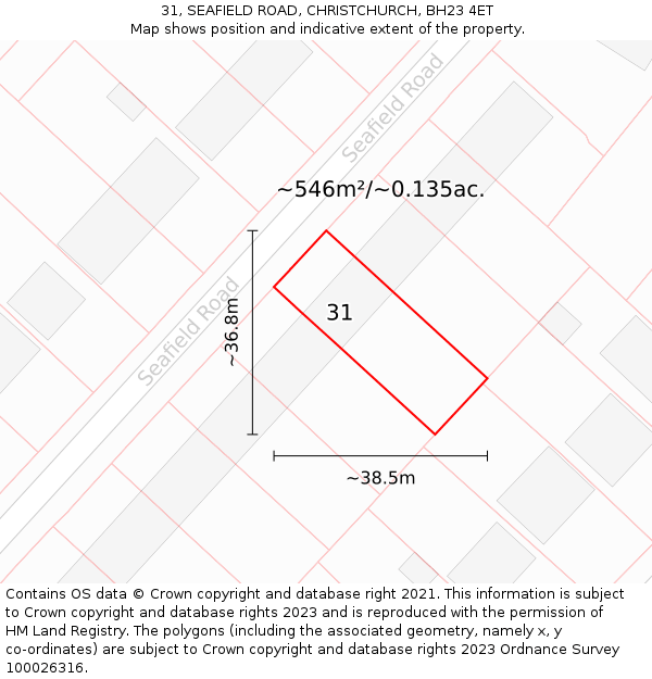 31, SEAFIELD ROAD, CHRISTCHURCH, BH23 4ET: Plot and title map