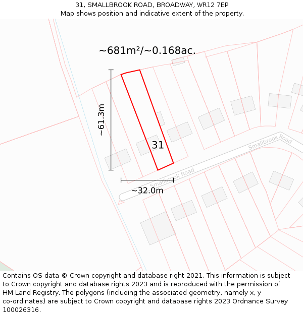 31, SMALLBROOK ROAD, BROADWAY, WR12 7EP: Plot and title map