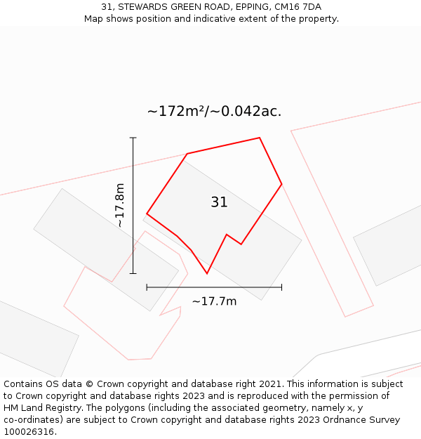 31, STEWARDS GREEN ROAD, EPPING, CM16 7DA: Plot and title map