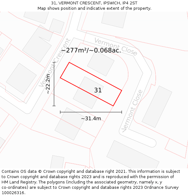 31, VERMONT CRESCENT, IPSWICH, IP4 2ST: Plot and title map