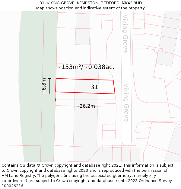 31, VIKING GROVE, KEMPSTON, BEDFORD, MK42 8UD: Plot and title map