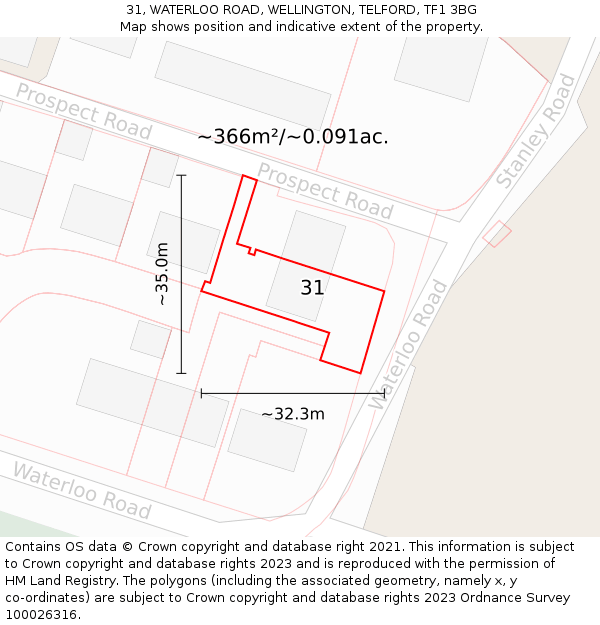 31, WATERLOO ROAD, WELLINGTON, TELFORD, TF1 3BG: Plot and title map