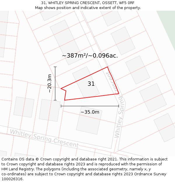 31, WHITLEY SPRING CRESCENT, OSSETT, WF5 0RF: Plot and title map