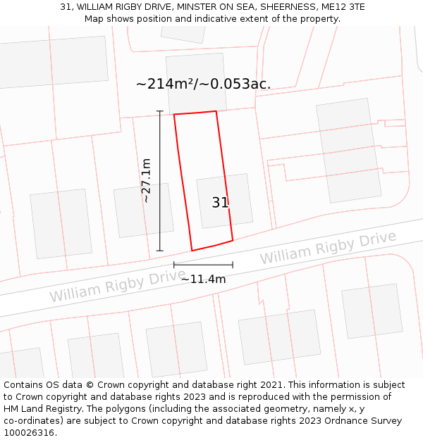 31, WILLIAM RIGBY DRIVE, MINSTER ON SEA, SHEERNESS, ME12 3TE: Plot and title map