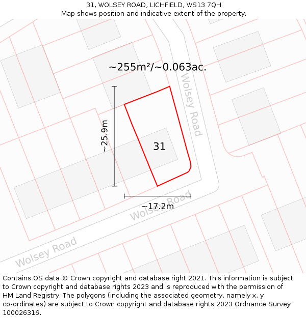 31, WOLSEY ROAD, LICHFIELD, WS13 7QH: Plot and title map