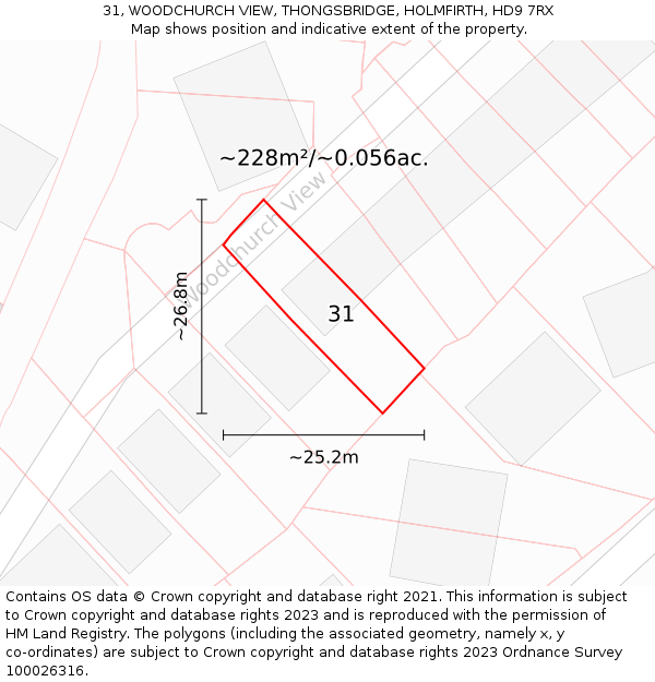 31, WOODCHURCH VIEW, THONGSBRIDGE, HOLMFIRTH, HD9 7RX: Plot and title map
