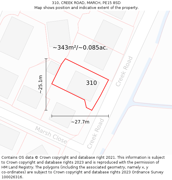 310, CREEK ROAD, MARCH, PE15 8SD: Plot and title map