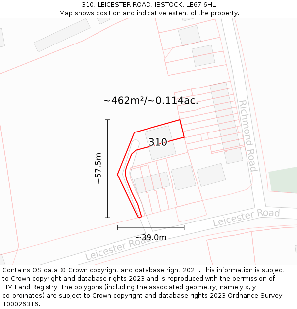 310, LEICESTER ROAD, IBSTOCK, LE67 6HL: Plot and title map