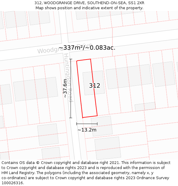 312, WOODGRANGE DRIVE, SOUTHEND-ON-SEA, SS1 2XR: Plot and title map