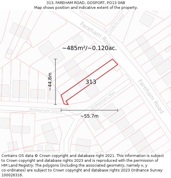 313, FAREHAM ROAD, GOSPORT, PO13 0AB: Plot and title map