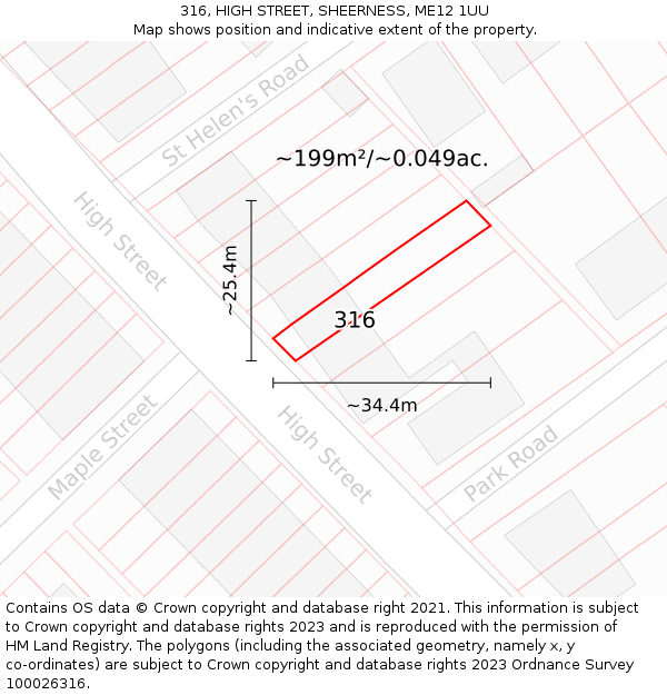 316, HIGH STREET, SHEERNESS, ME12 1UU: Plot and title map