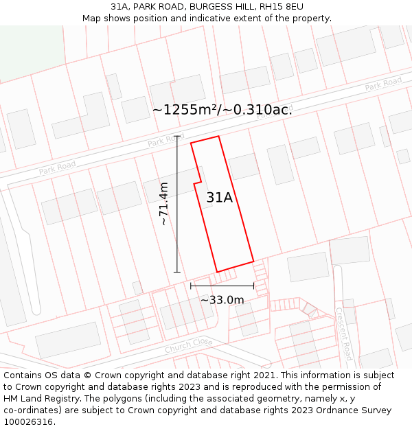 31A, PARK ROAD, BURGESS HILL, RH15 8EU: Plot and title map