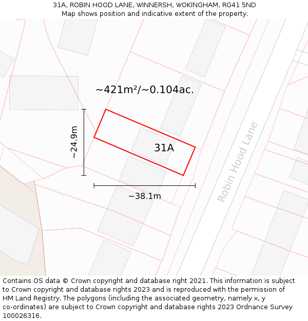 31A, ROBIN HOOD LANE, WINNERSH, WOKINGHAM, RG41 5ND: Plot and title map