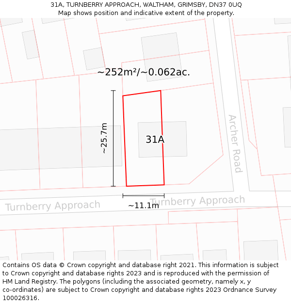 31A, TURNBERRY APPROACH, WALTHAM, GRIMSBY, DN37 0UQ: Plot and title map