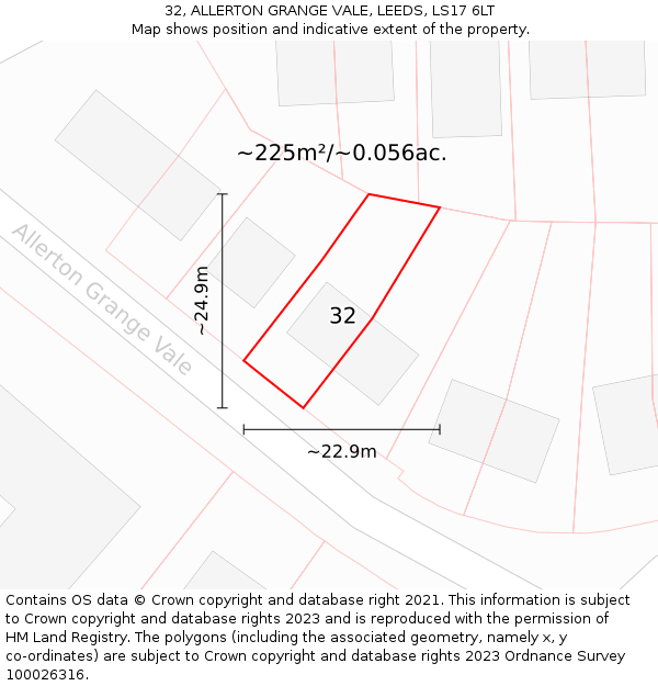 32, ALLERTON GRANGE VALE, LEEDS, LS17 6LT: Plot and title map