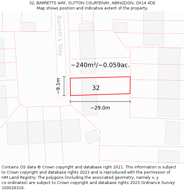 32, BARRETTS WAY, SUTTON COURTENAY, ABINGDON, OX14 4DE: Plot and title map