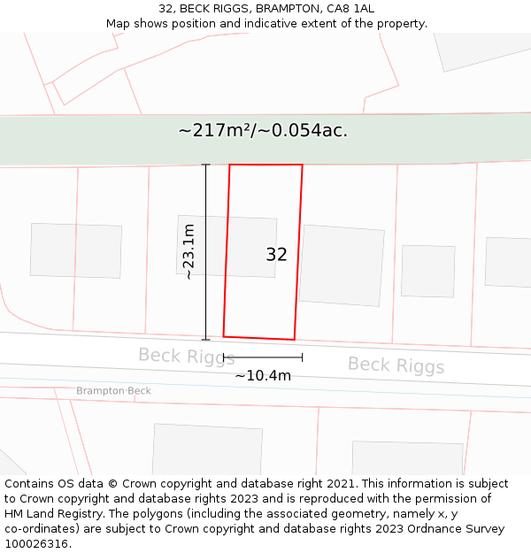 32, BECK RIGGS, BRAMPTON, CA8 1AL: Plot and title map