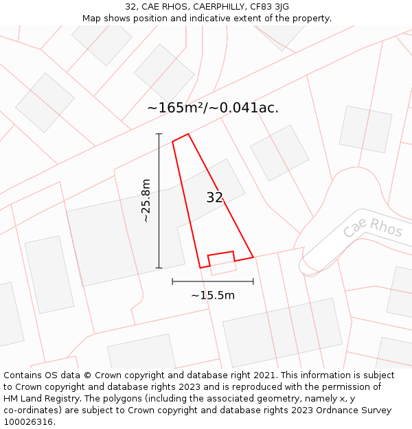 32, CAE RHOS, CAERPHILLY, CF83 3JG: Plot and title map