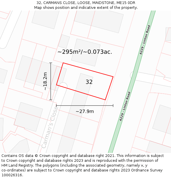 32, CARMANS CLOSE, LOOSE, MAIDSTONE, ME15 0DR: Plot and title map