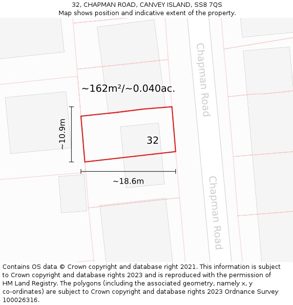 32, CHAPMAN ROAD, CANVEY ISLAND, SS8 7QS: Plot and title map