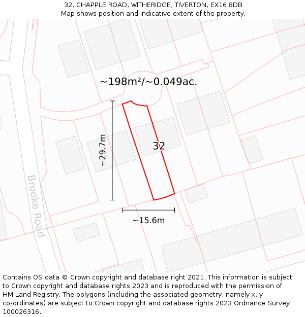 32, CHAPPLE ROAD, WITHERIDGE, TIVERTON, EX16 8DB: Plot and title map