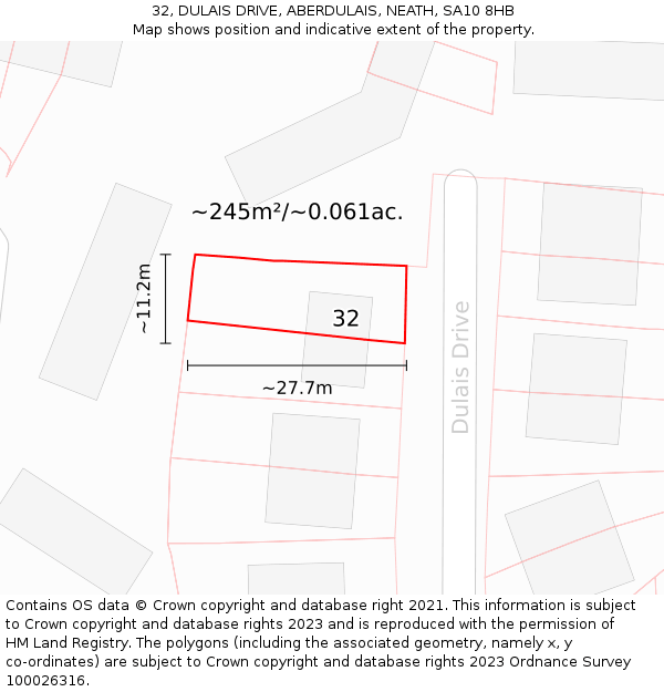 32, DULAIS DRIVE, ABERDULAIS, NEATH, SA10 8HB: Plot and title map