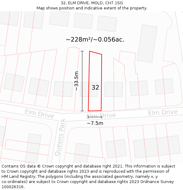 32, ELM DRIVE, MOLD, CH7 1SG: Plot and title map