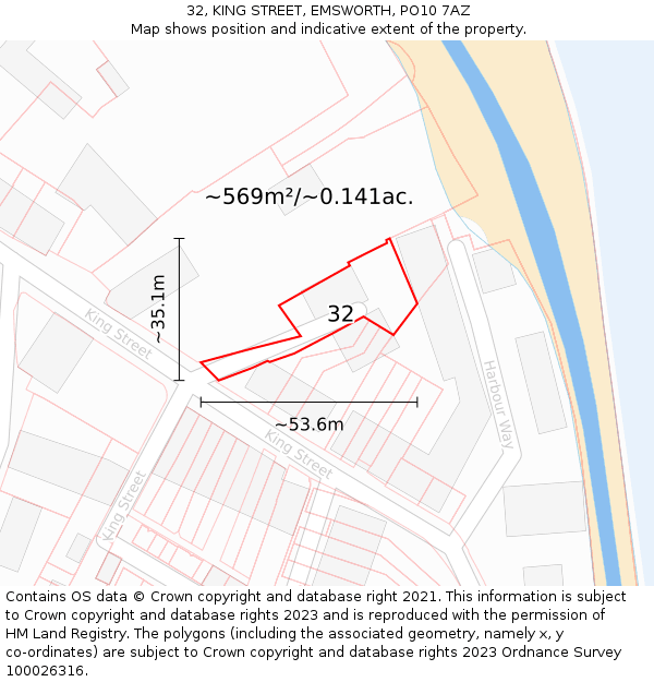 32, KING STREET, EMSWORTH, PO10 7AZ: Plot and title map