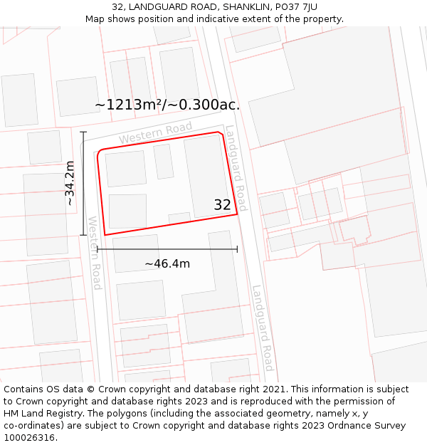 32, LANDGUARD ROAD, SHANKLIN, PO37 7JU: Plot and title map