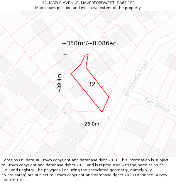 32, MAPLE AVENUE, HAVERFORDWEST, SA61 1EF: Plot and title map